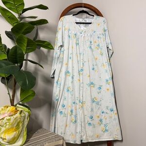 Earth Angels XL Blue Floral Long Sleeve Stretch Knit Nightgown Robe